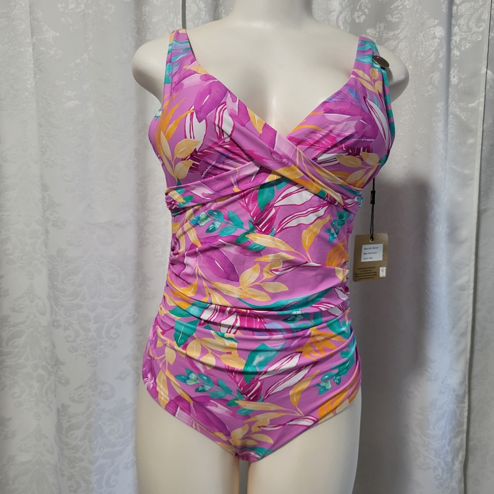 Nip Tuck Women's One Piece Swimsuit, Size 10, Pink Floral, Vacation Summer - Picture 6 of 16
